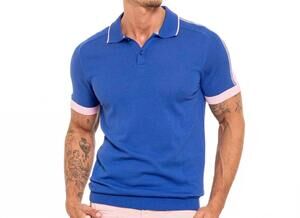NEW EIGHT X knit polo with shoulder design in blue